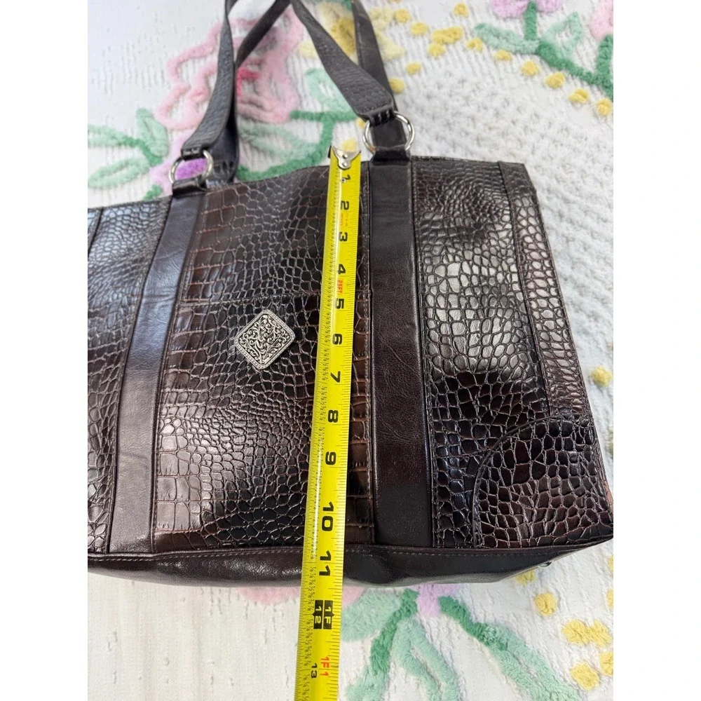 Coldwater Creek Dark Brown Faux Croc Tote Bag Silver Accent - Picture 6 of 11